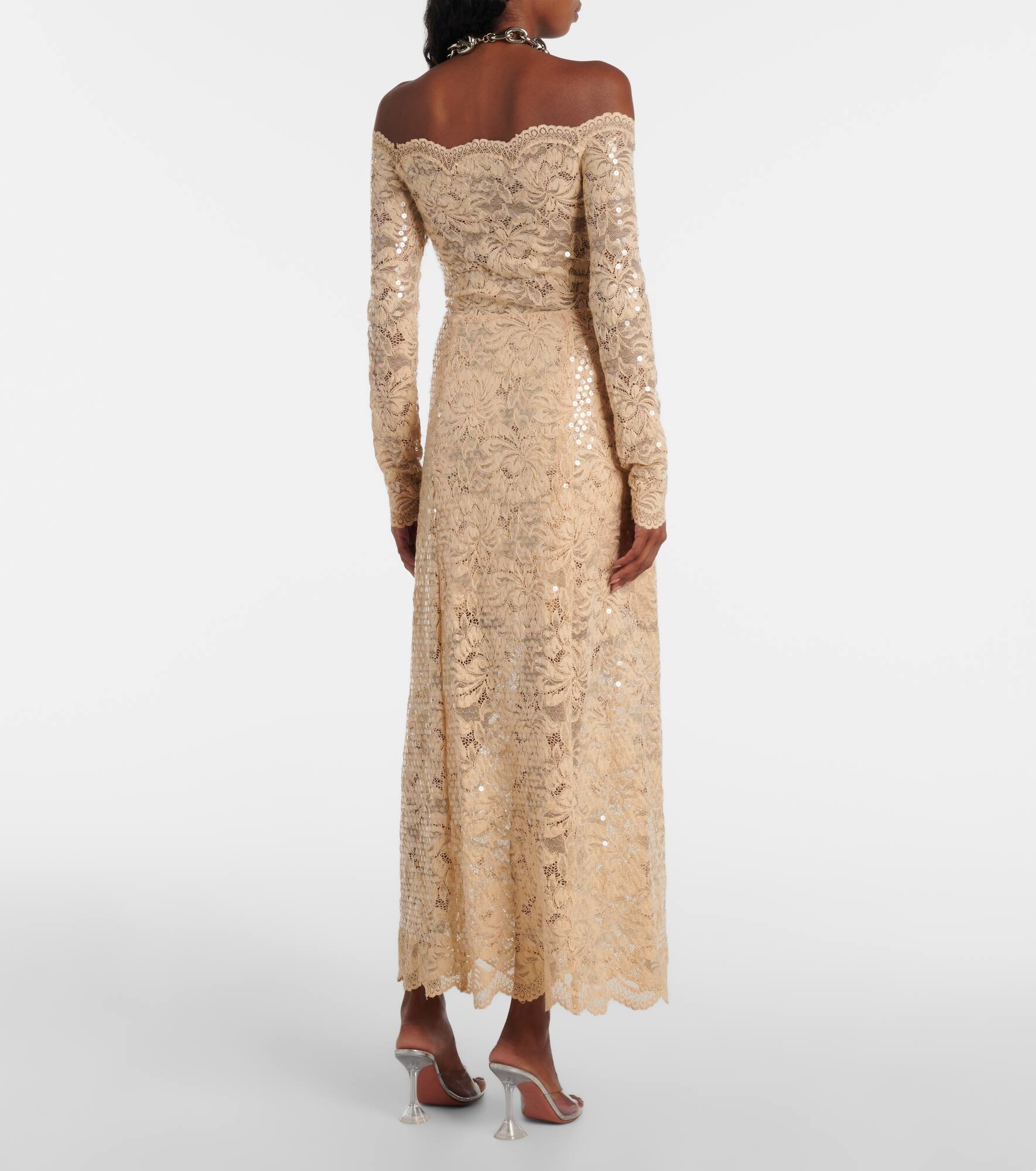 Sequined off-shoulder lace maxi dress - 3