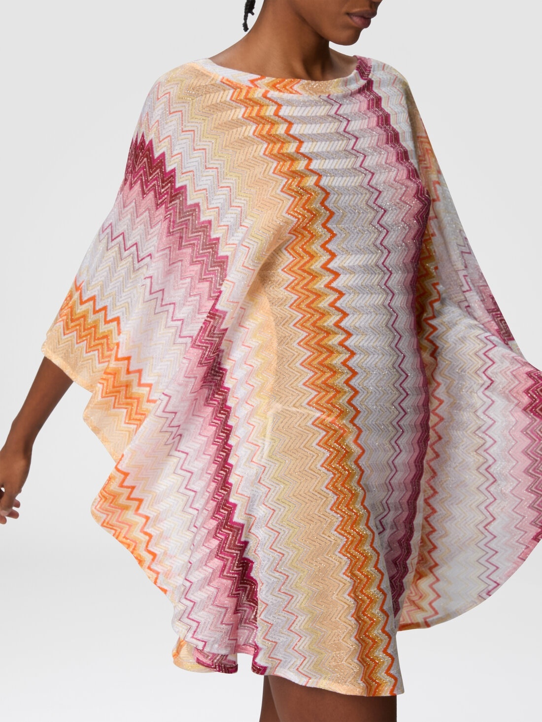 Short kaftan in zig zag lamé viscose blend with batwing sleeves - 4