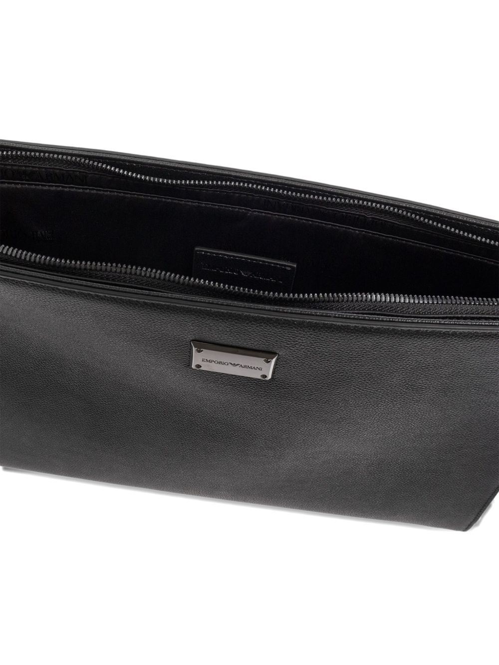 logo-plaque leather clutch bag - 4
