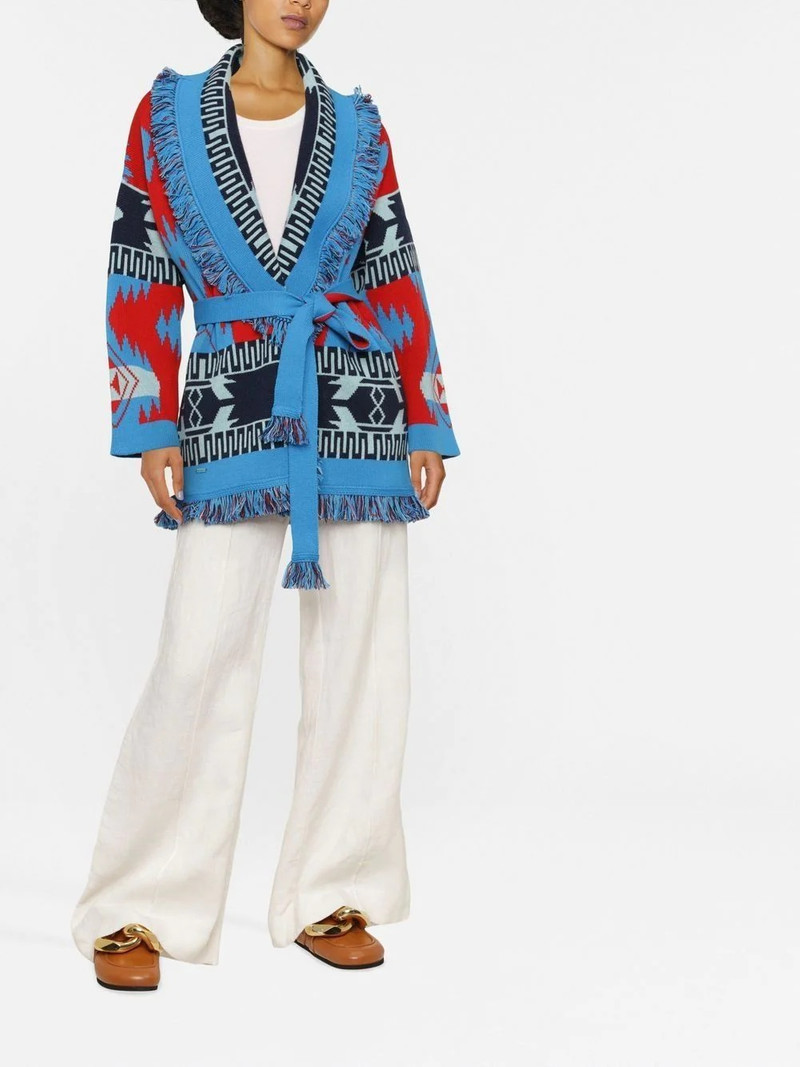 Alanui intarsia-knit belted-waist cardigan outlook