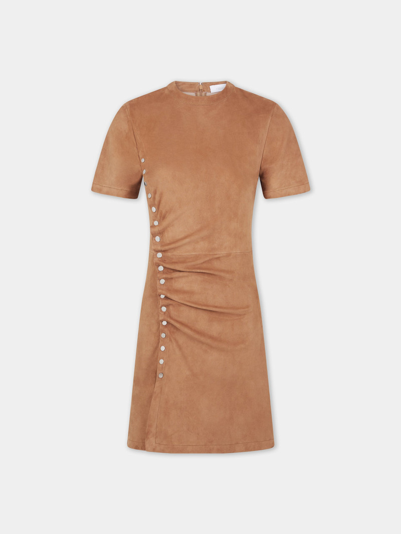 CARAMEL SHORT CAMEL DRAPED DRESS IN LEATHER 1
