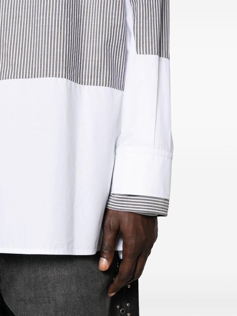 stripe-print panelled cotton shirt - 5