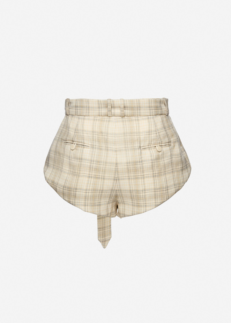 Checkered flared cotton shorts in cream 2