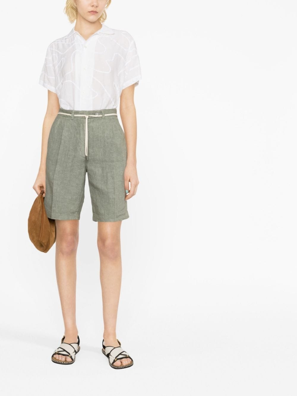 tie-waist linen shorts - 2