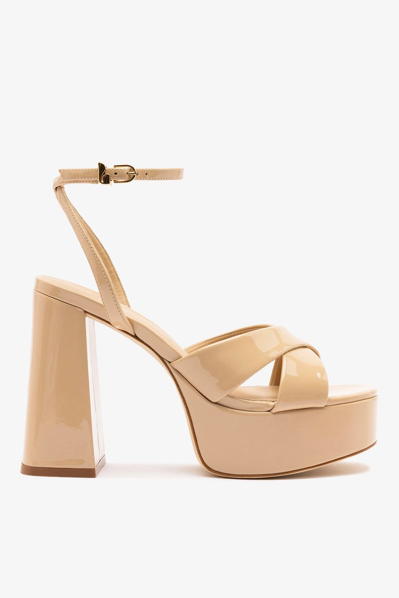 Dolly X Platform Sandal In Sand Patent Leather 1