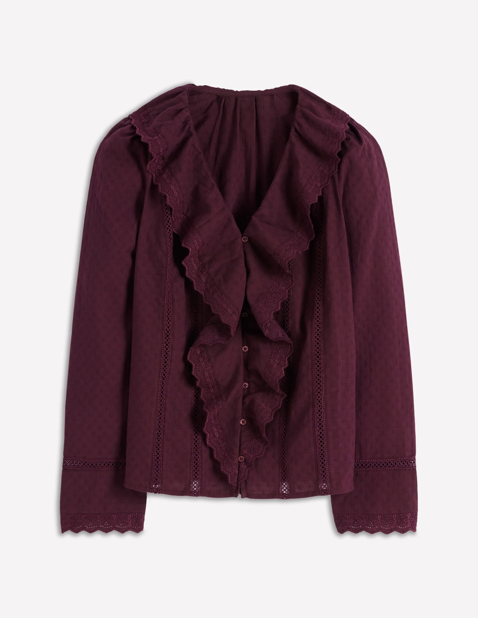Ruffle Embroidered Blouse-Dark Cherry - 1