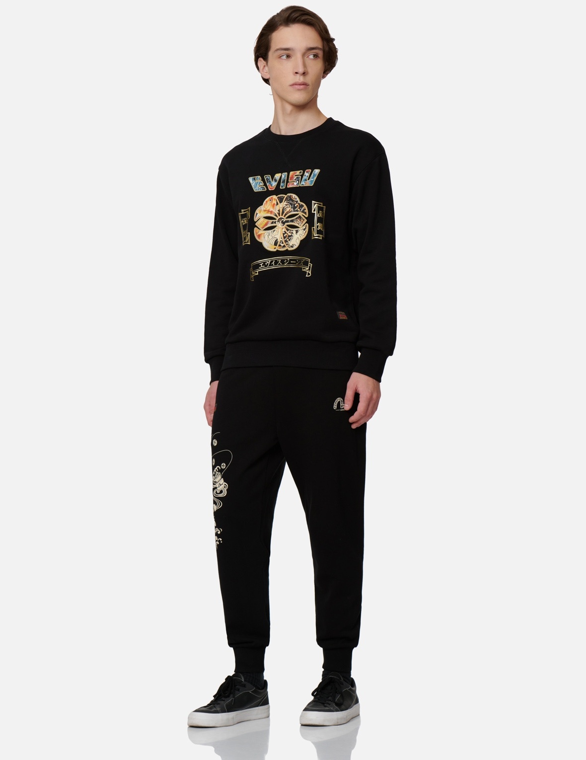 KOI AND WAVE PATTERN KAMON PRINT SWEATSHIRT - 3