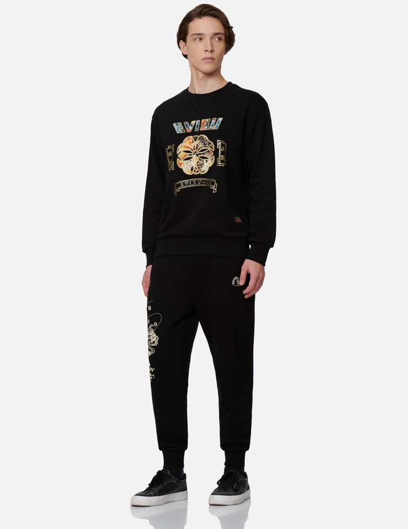 KOI AND WAVE PATTERN KAMON PRINT SWEATSHIRT 3