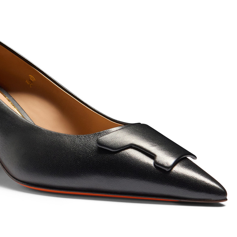Women's black leather mid-heel Santoni Sibille pump 6