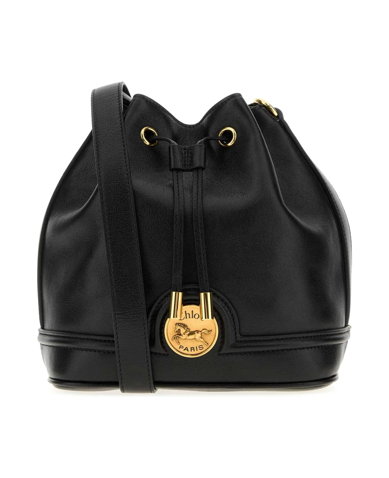 Black Leather Bucket Bag - 1