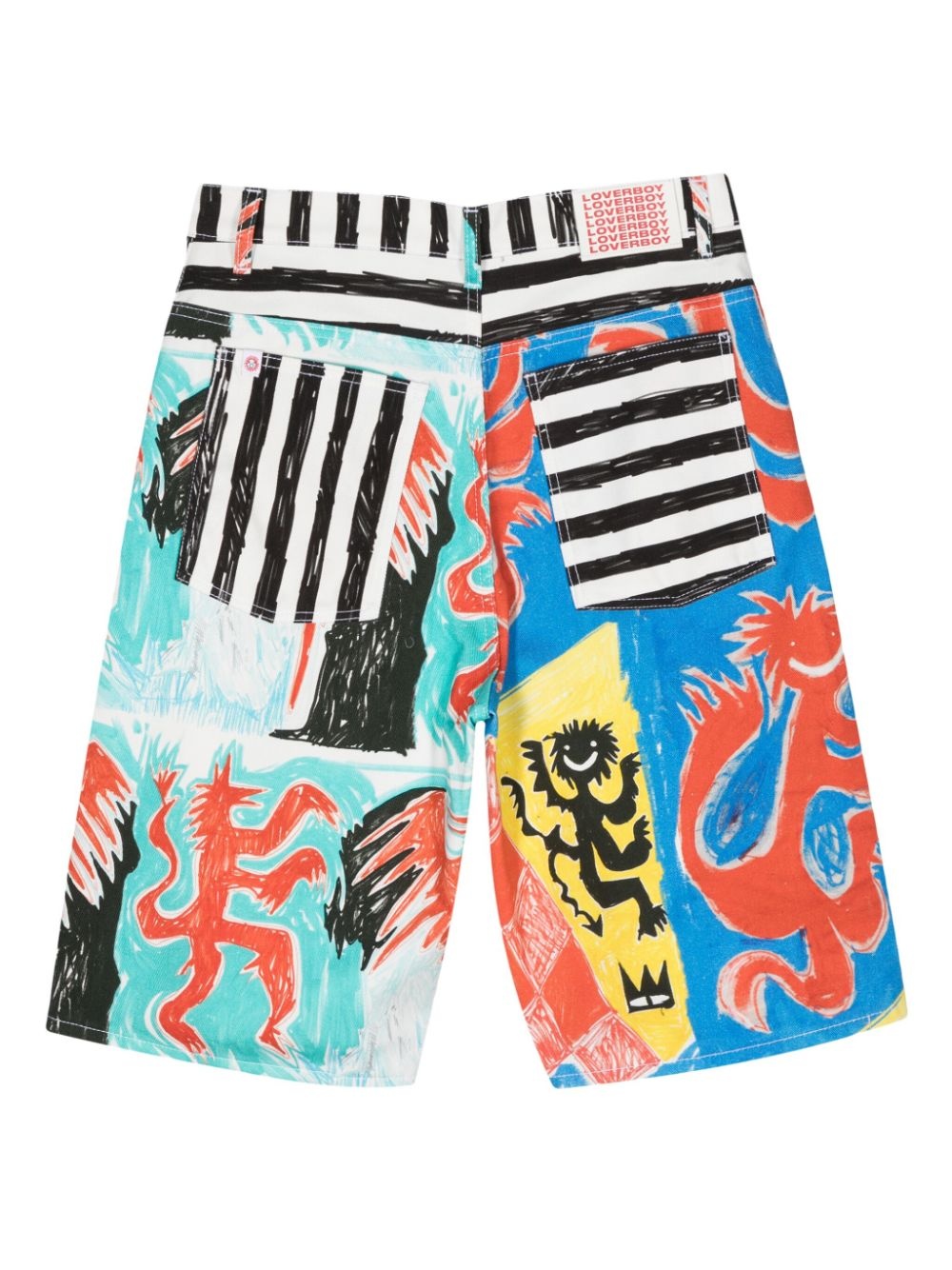 mix-print denim shorts - 2