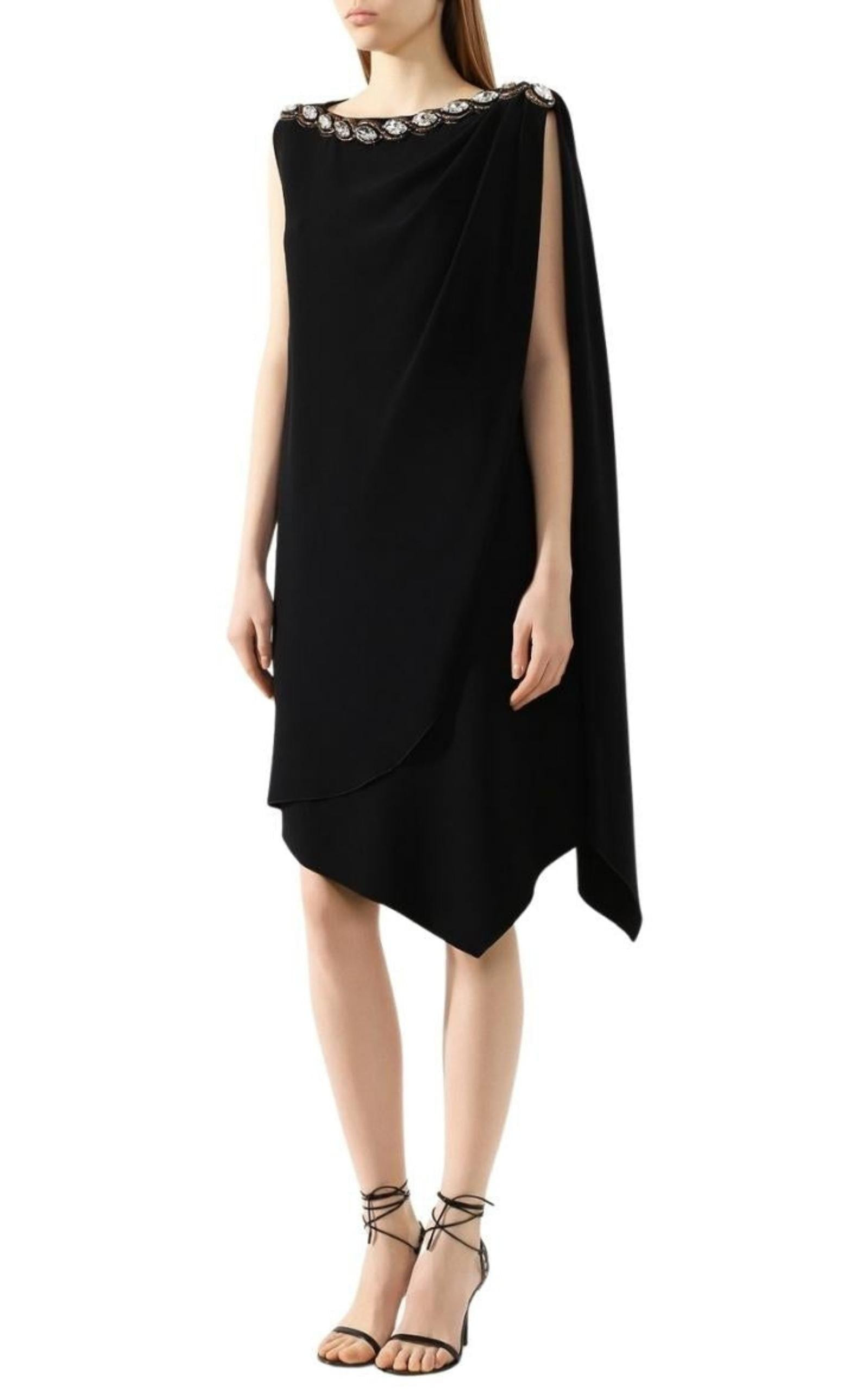 Crystal Embellished Draped Jersey Shift Dress - 3
