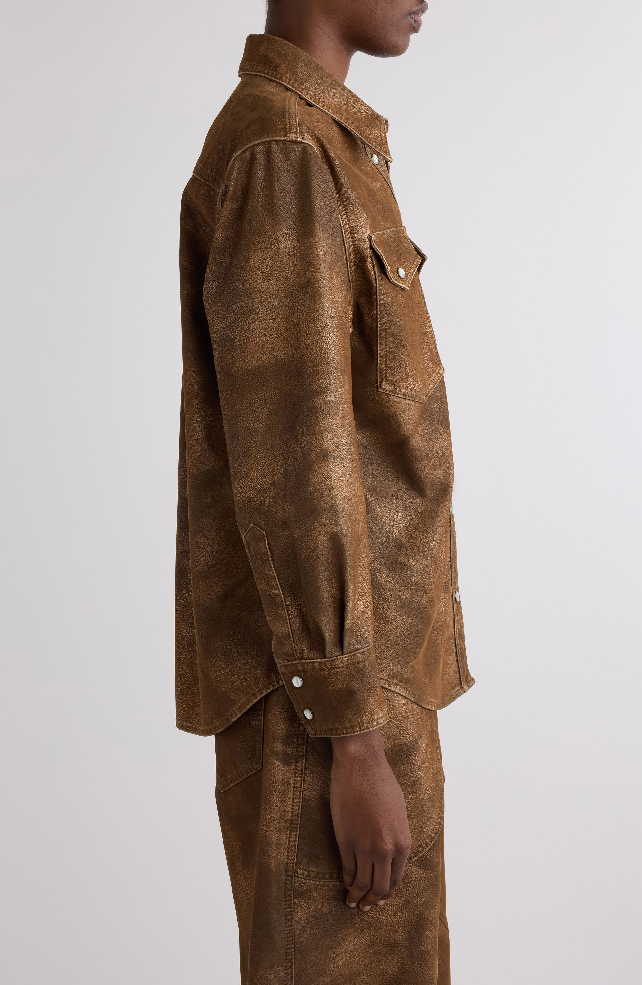 Isabel Marant Étoile Karima Faux Leather Snap-Up Shirt in Tabacco at Nordstrom - 4