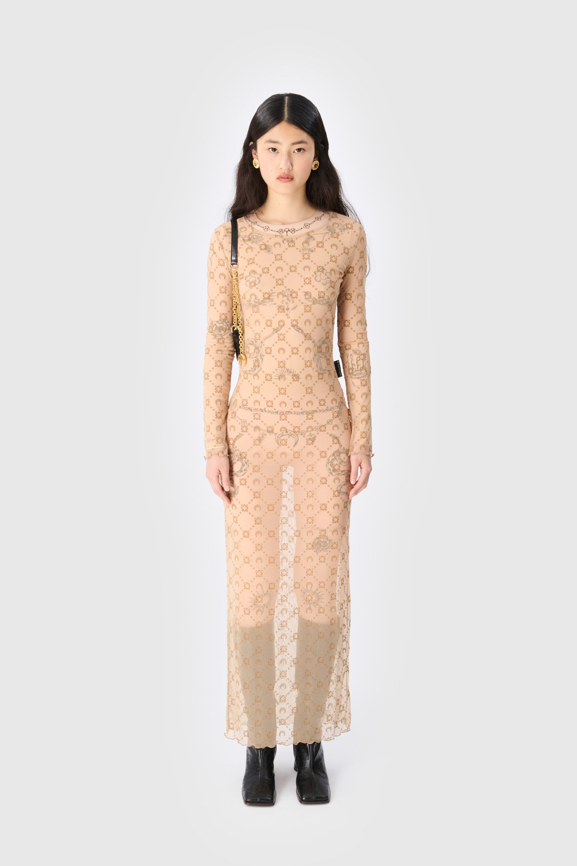 Moonogram Mesh Flock Long Dress - 2