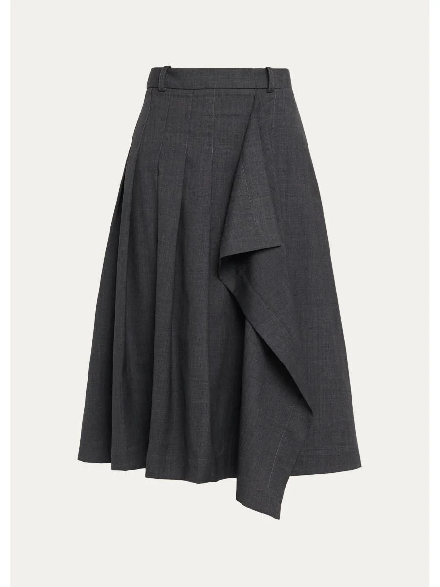 Pleated Asymmetric Wrap Skirt - 1