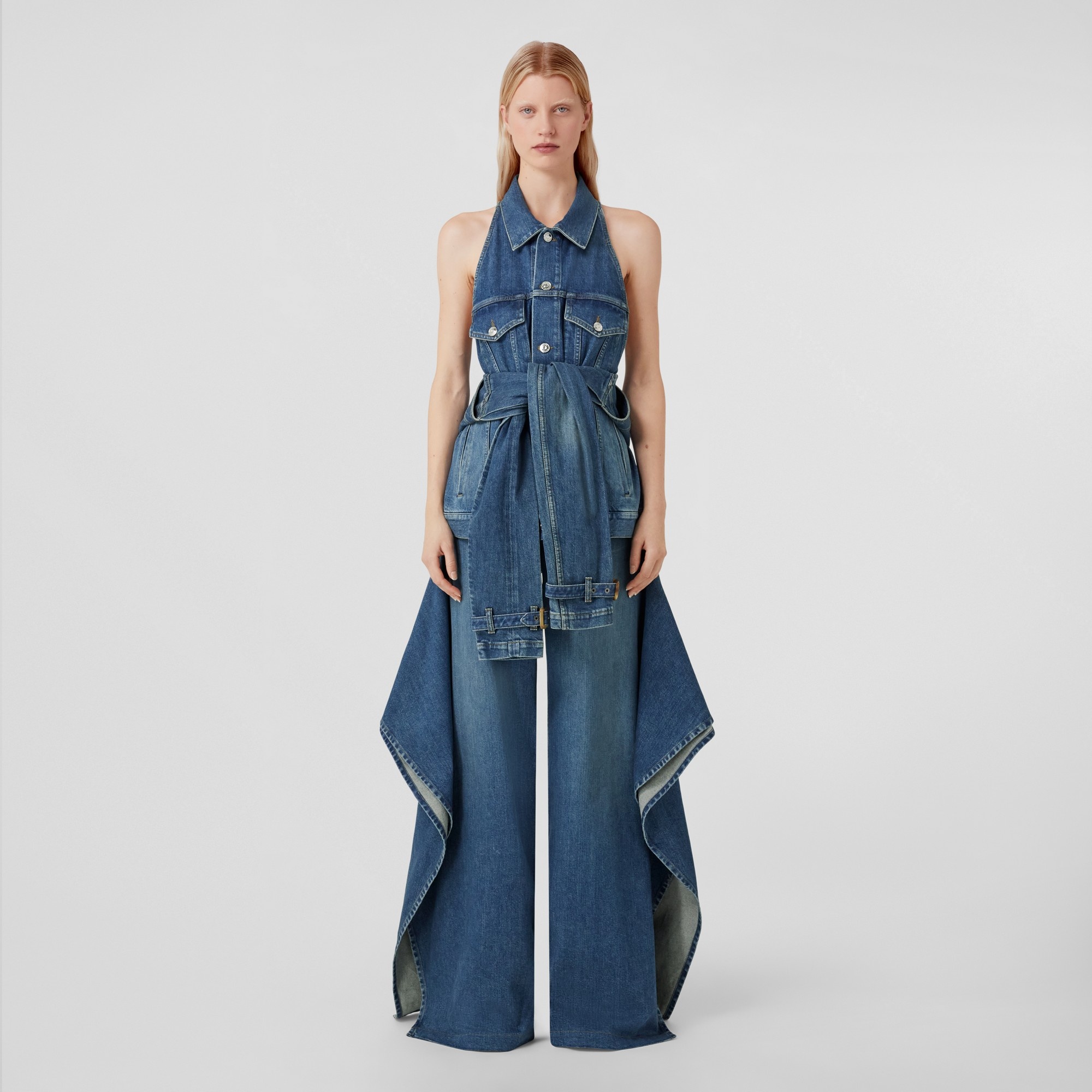Sleeveless Stonewashed Denim Jacket - 8