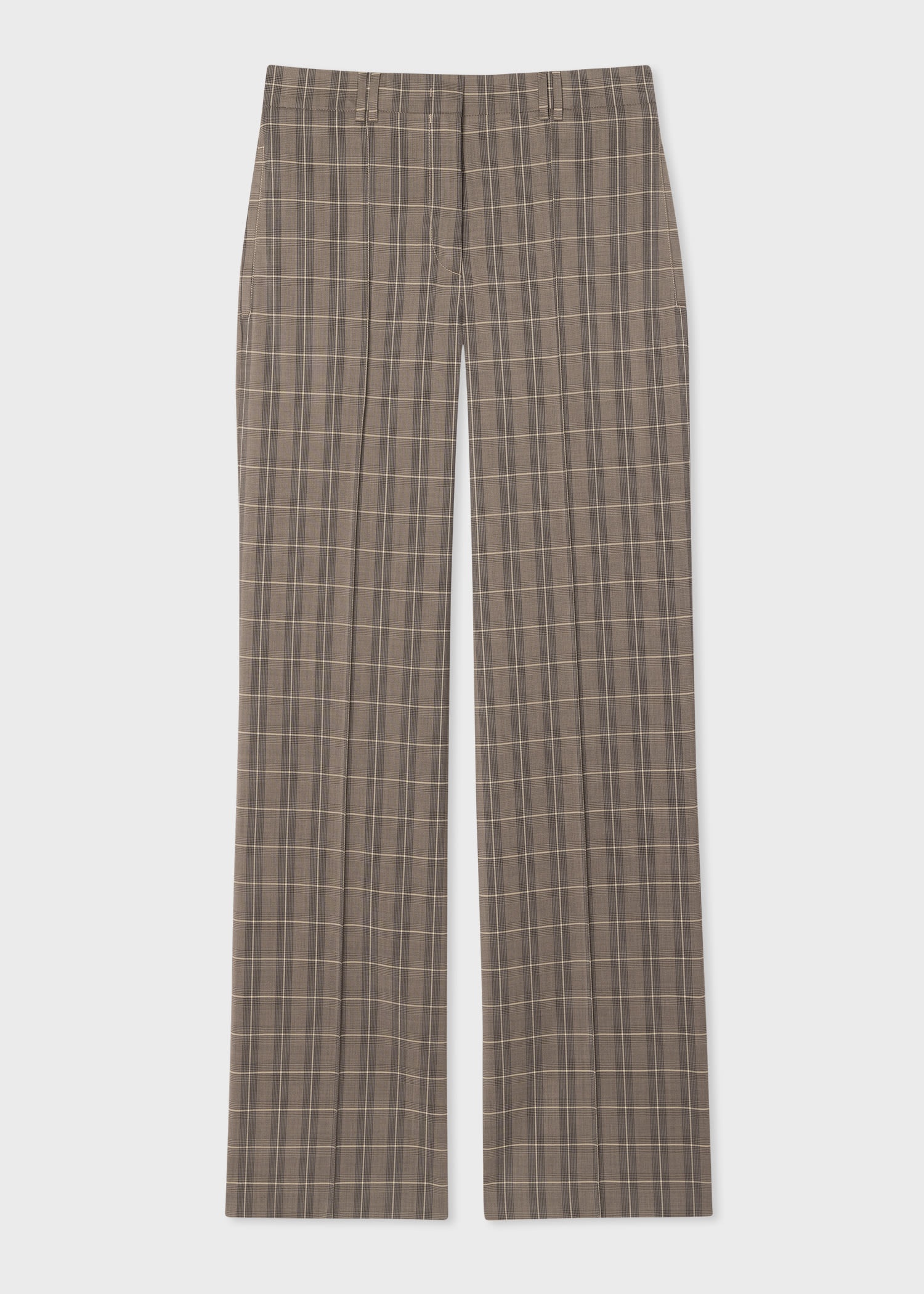 Taupe Check Flare Trousers - 1