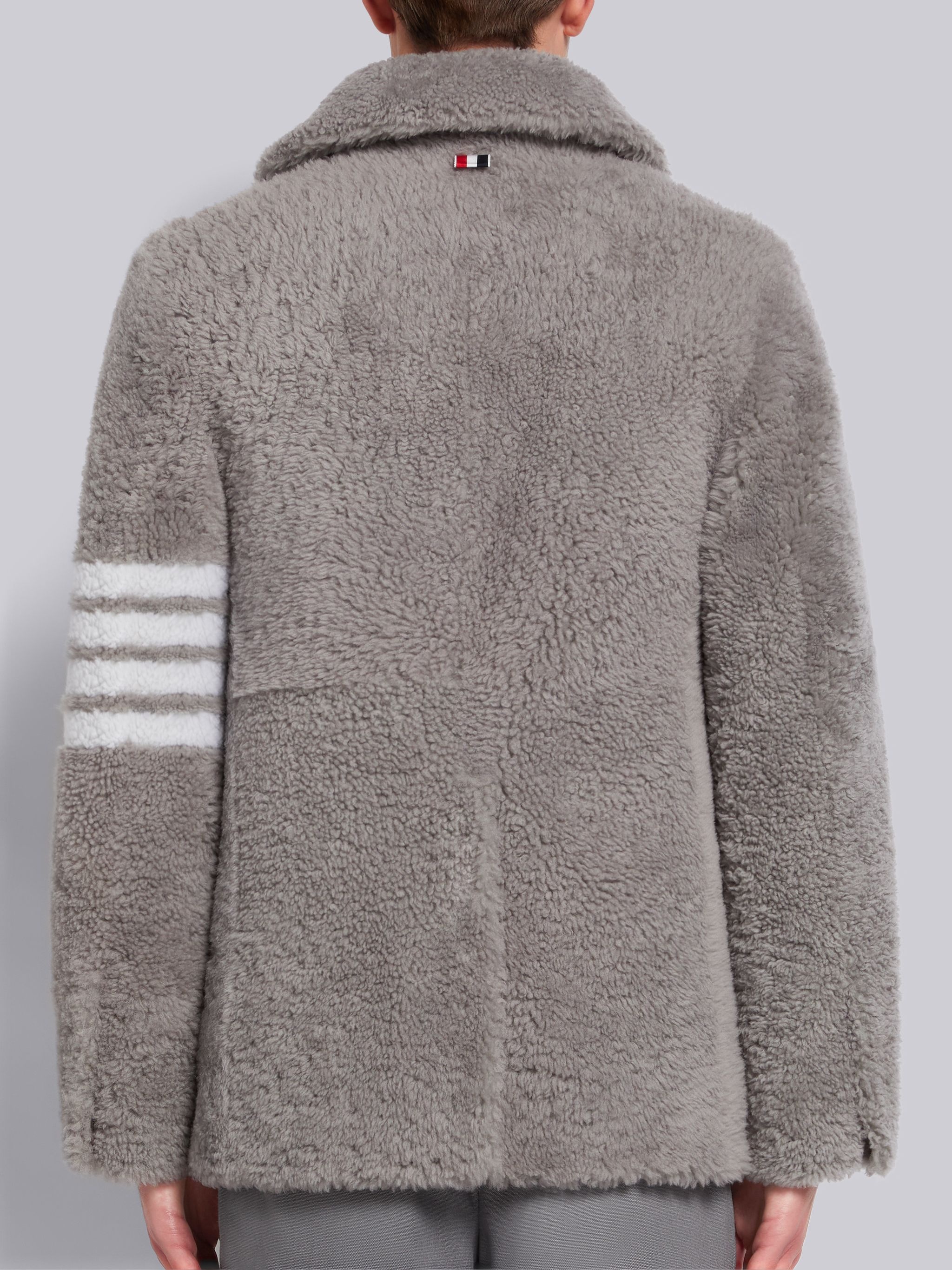 Medium Grey Dyed Shearling 4-Bar Unconstructed Classic Peacoat - 3