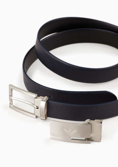 EMPORIO ARMANI Reversible belt in two-tone leather with all-over embossed eagle outlook