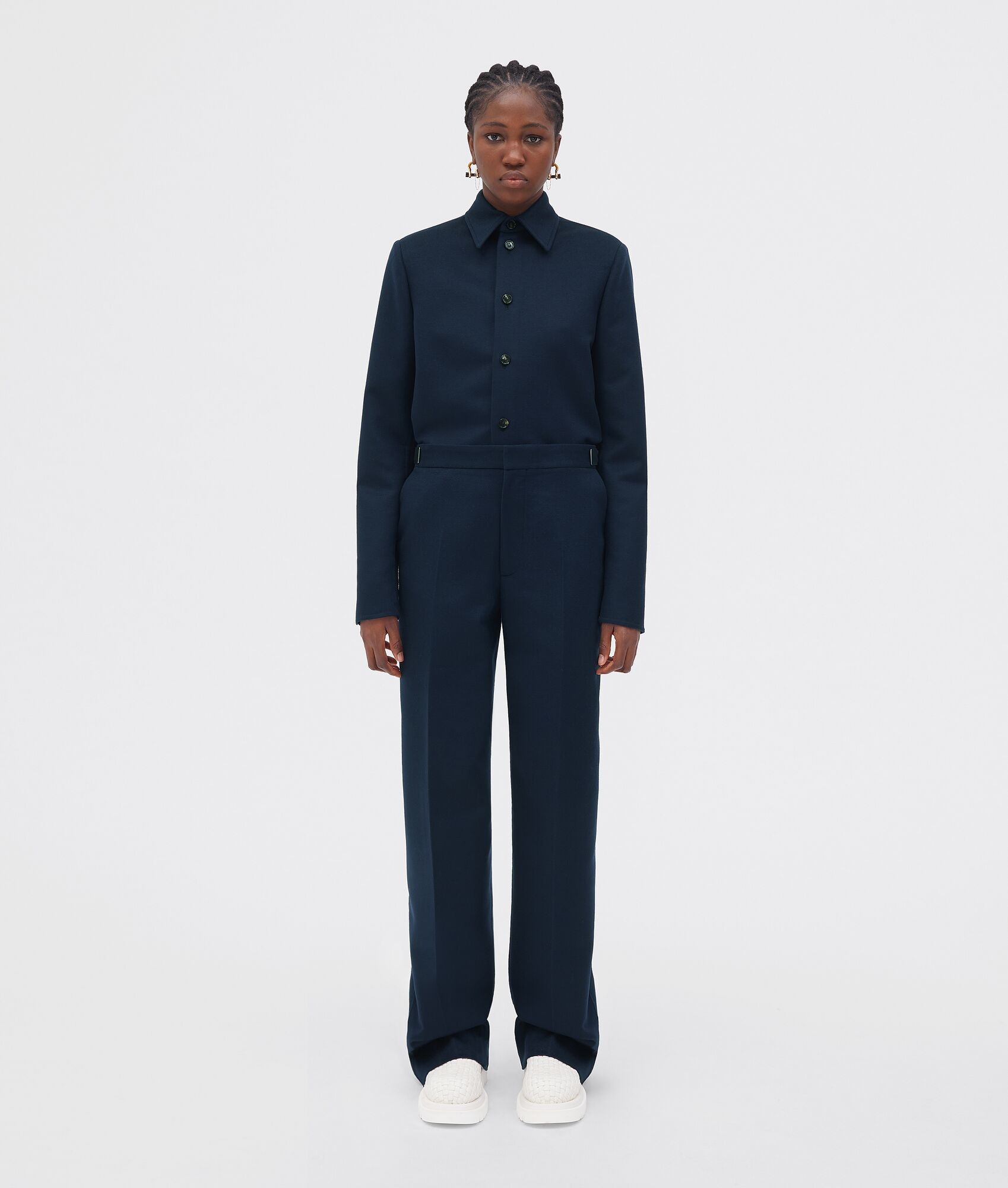 wool flannel wide leg trousers - 4