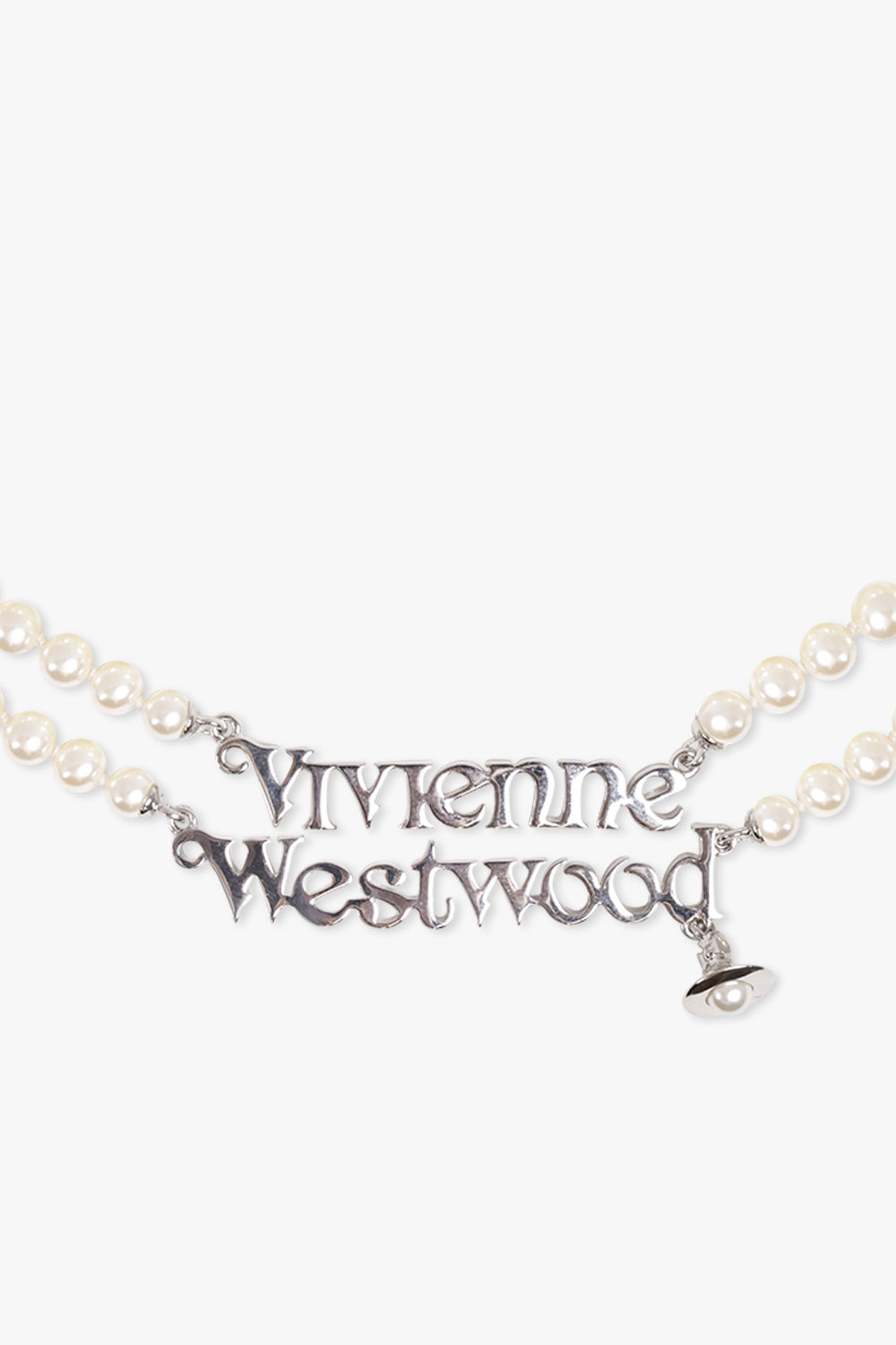 AMELIA LOGO PEARL DOUBLE ROW NECKLACE | WHITE/SILVER - 2