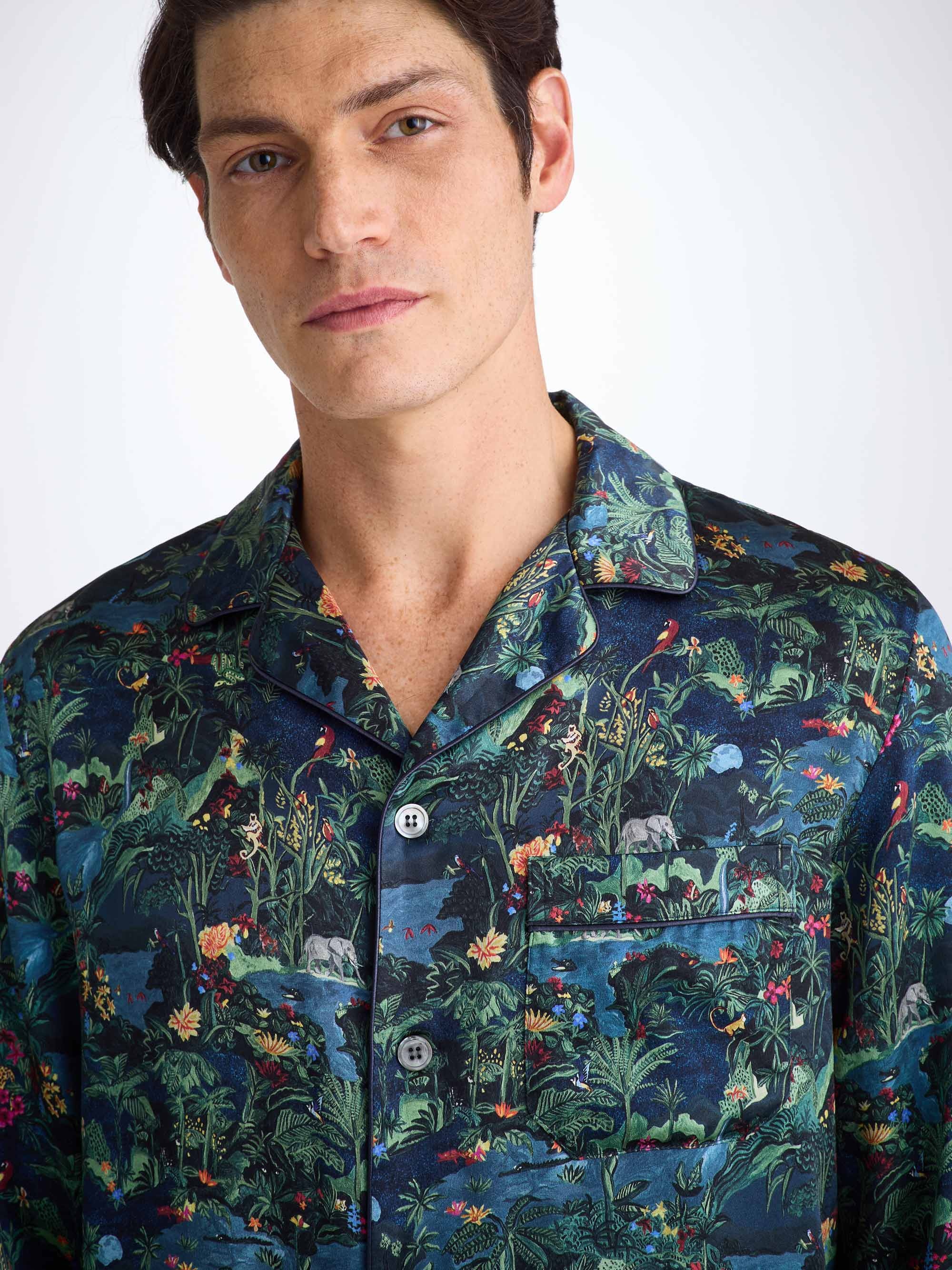 Men's Pajamas Silk Satin Multi Midnight Jungle Print - 2