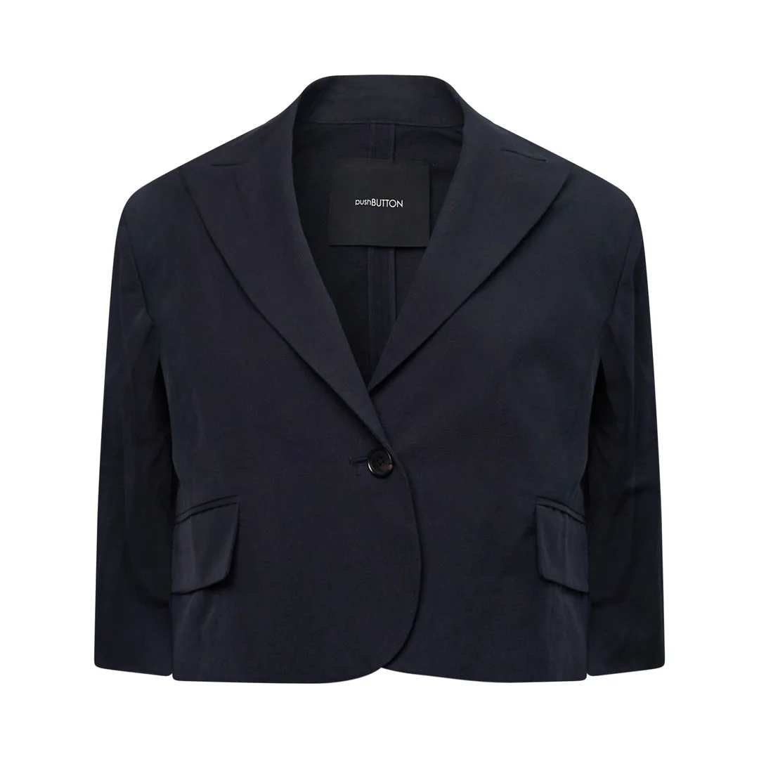 Navy Check Cropped Cape Blazer - 1