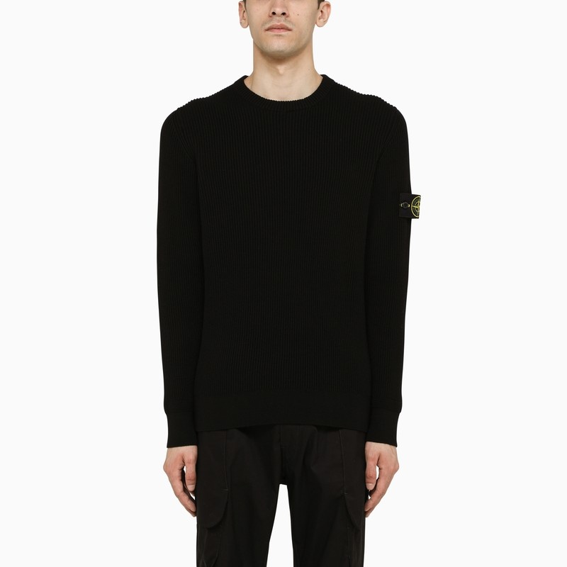 Black ribbed wool sweater - 1