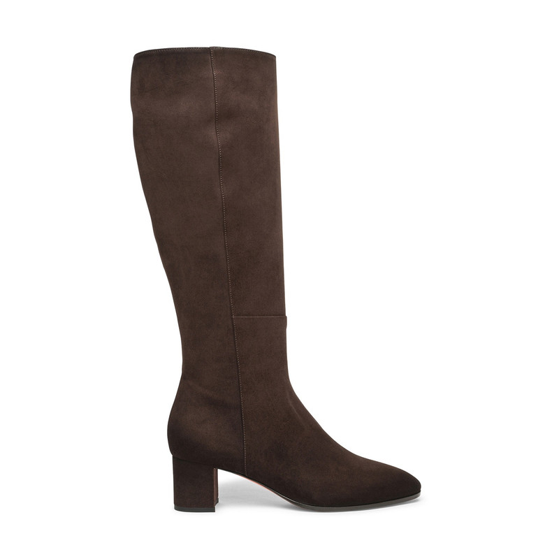 Women's dark brown suede mid-heel boot - 1