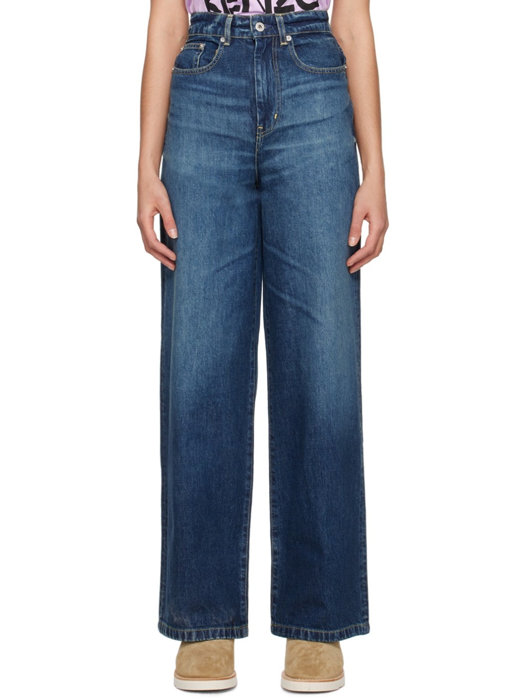 Navy Kenzo Paris Faded Jeans - 1