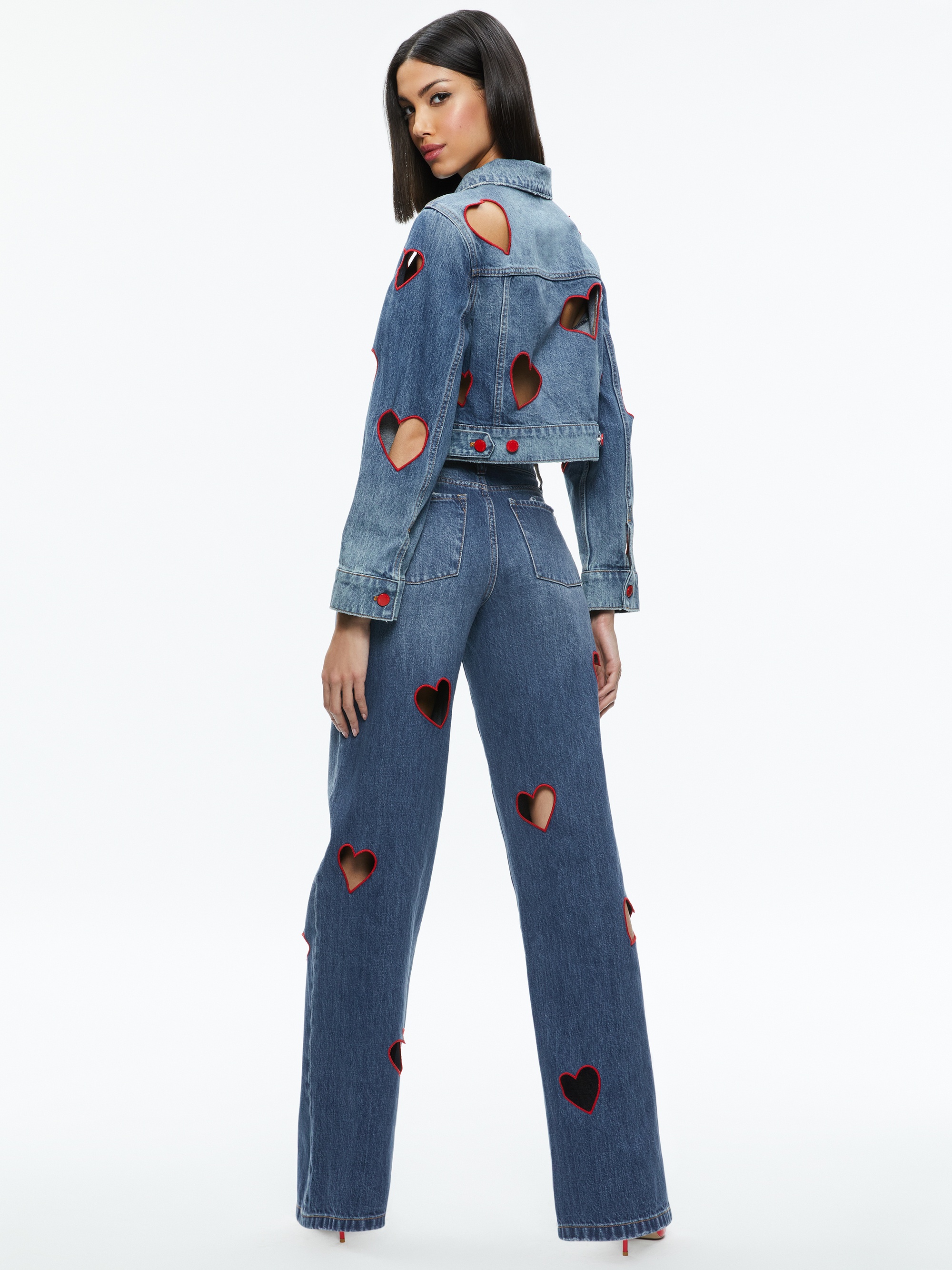 JEFF HEART EMBROIDERED CROPPED DENIM JACKET - 3