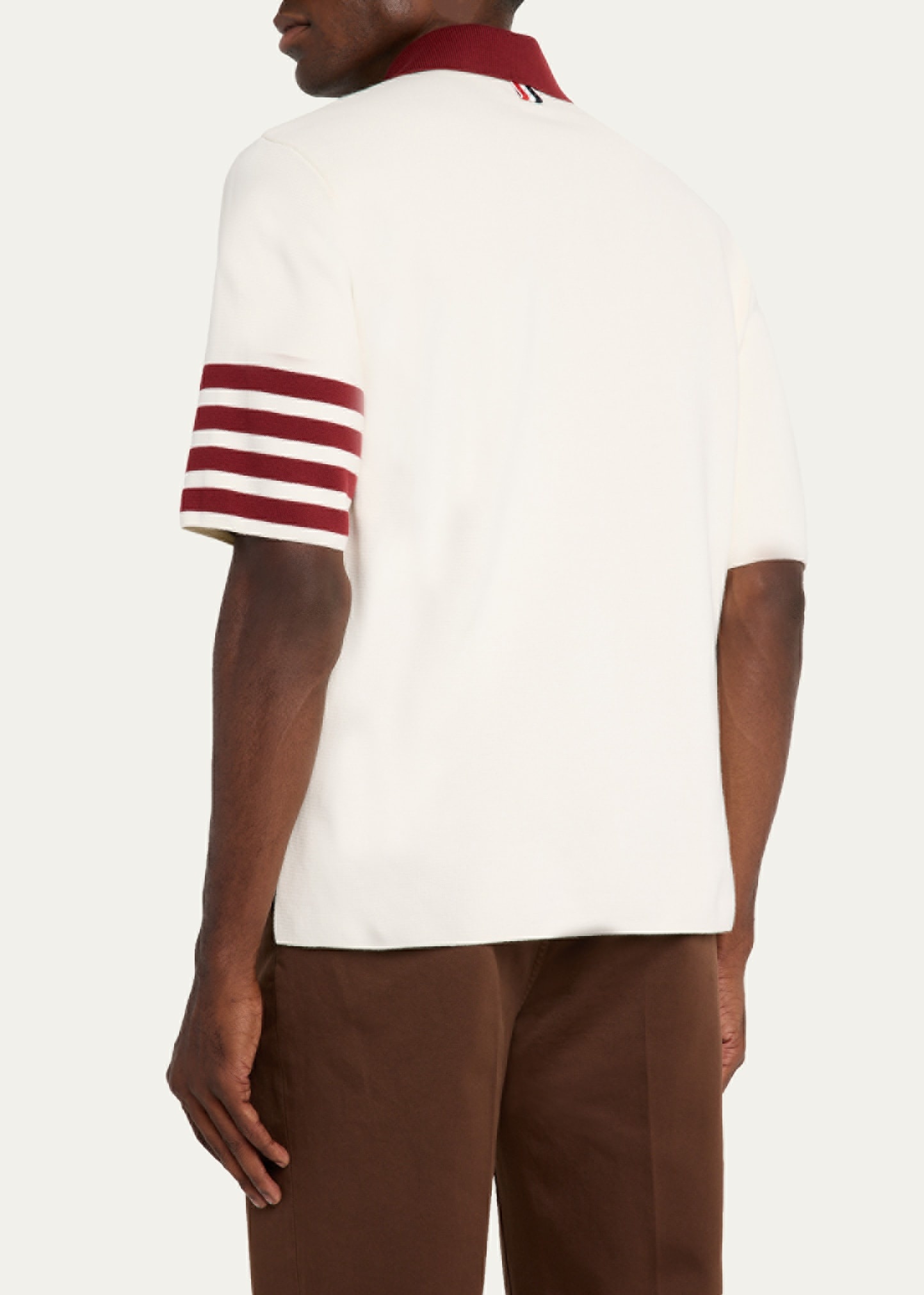 Men's Ecru Cotton Stripe-Sleeve Polo Shirt - 3