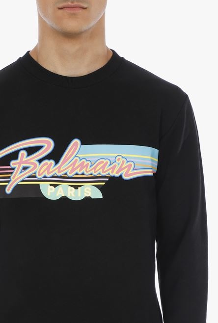 EXCLUSIVE - Black cotton sweatshirt with multicolor Balmain logo - 6