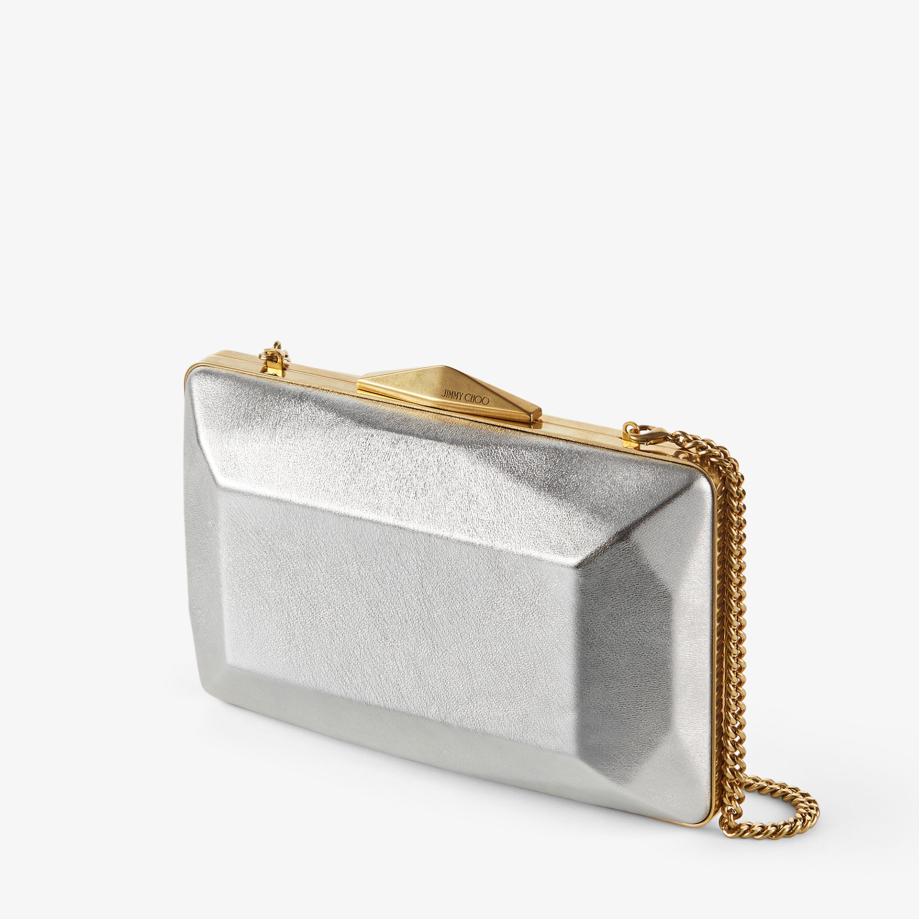 Diamond Box Clutch
Silver Metallic Nappa Leather Box Clutch Bag - 5