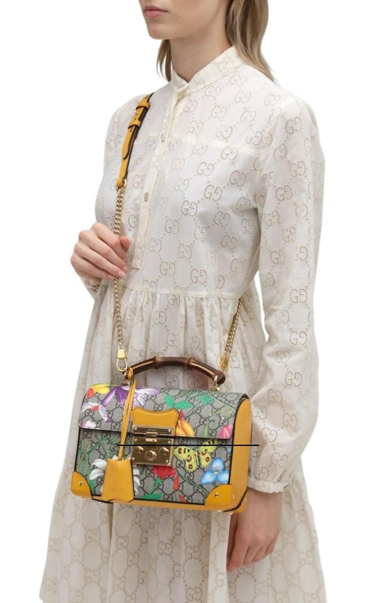 Multicolor Small GG Flora Bamboo Padlock Bag - 2