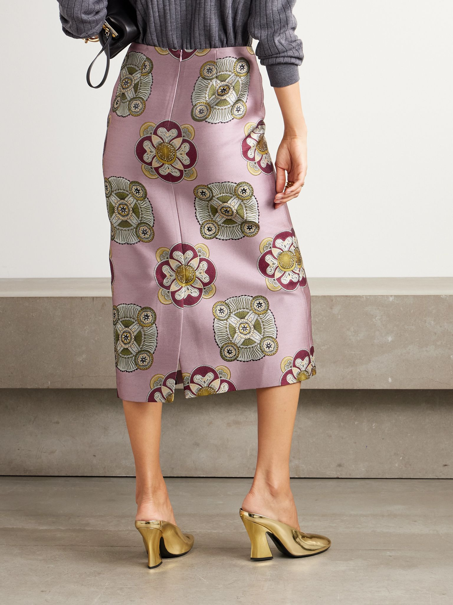 Satin-jacquard midi skirt Purple - 4