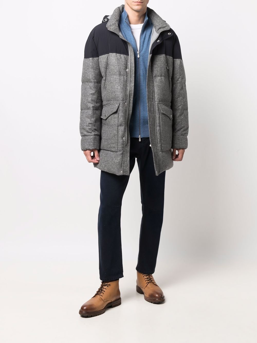 colour-block padded down coat - 2