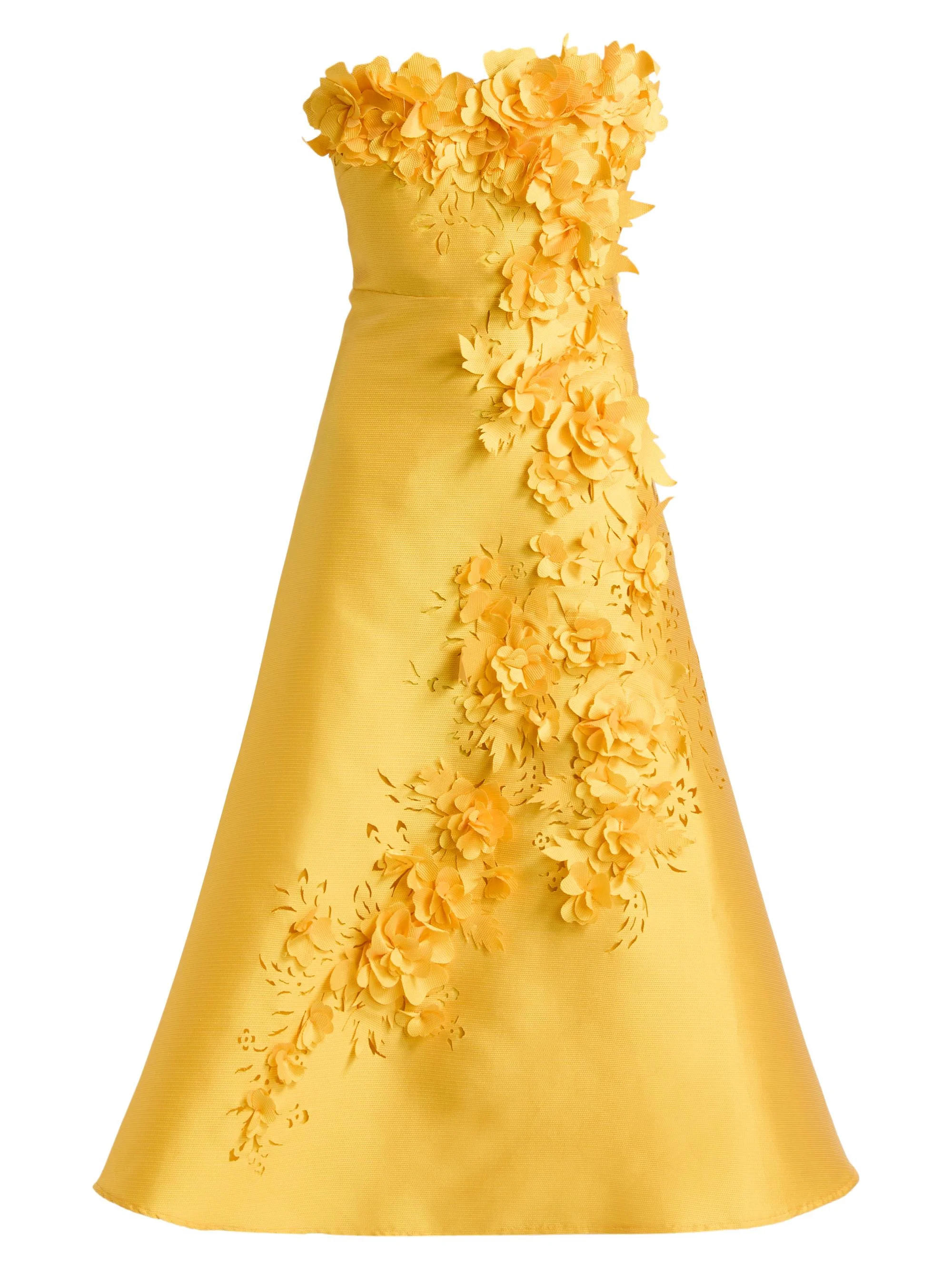 Women's Floral Applique Strapless Cocktail Dress - Marigold - 1
