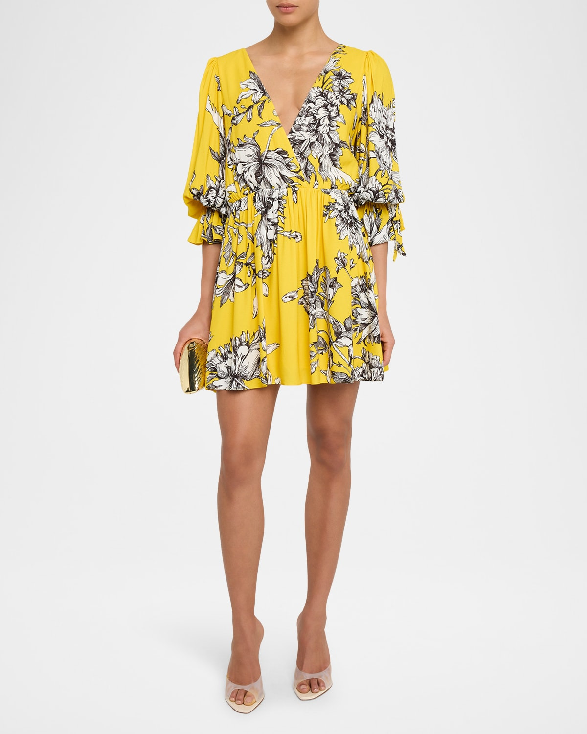 Clarissa Blooming Wild Golden Hour Tie-Sleeve Mini Dress - 2