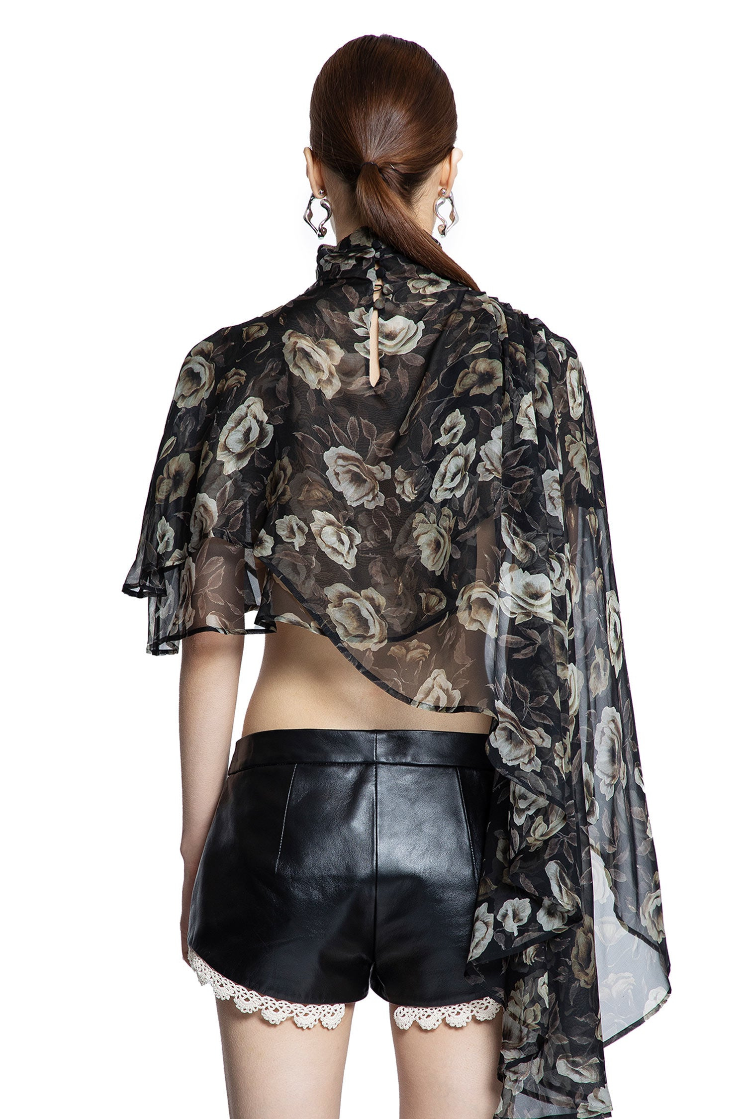 Flowy High-neck Cropped Blouse - 3