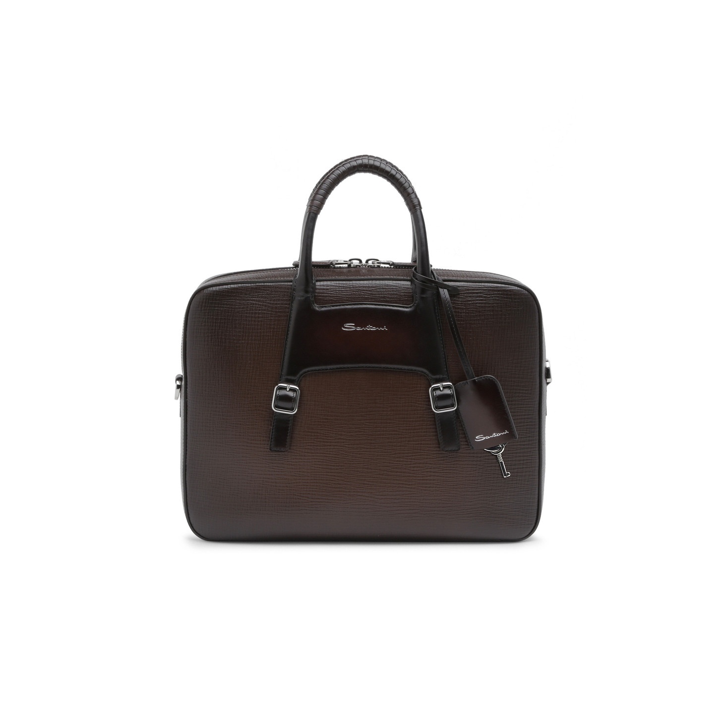 Brown embossed leather briefcase - 1