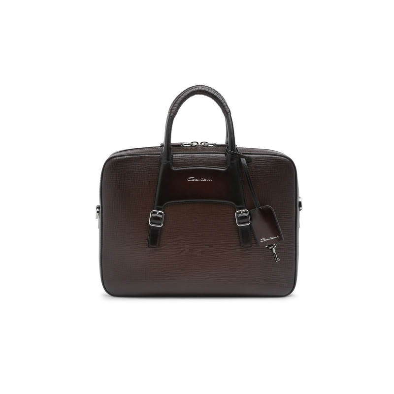 Brown embossed leather briefcase 1