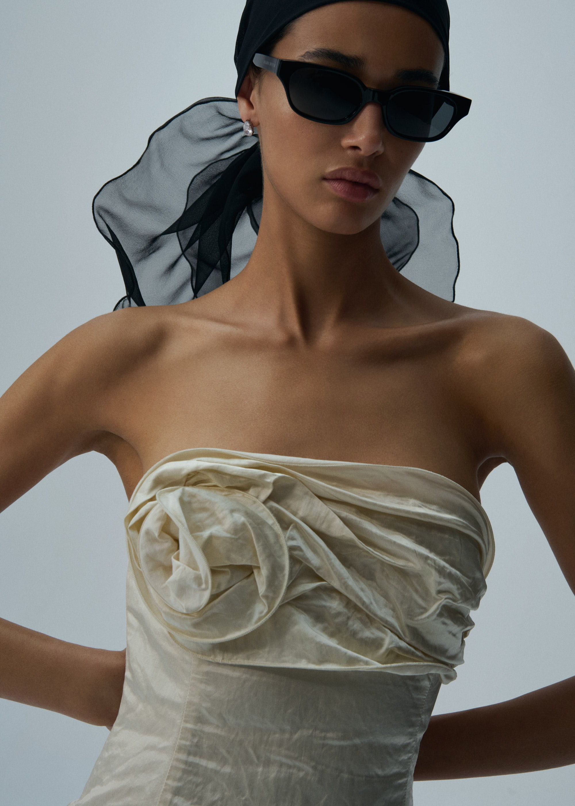 Strapless ruched mini dress in cream - 4