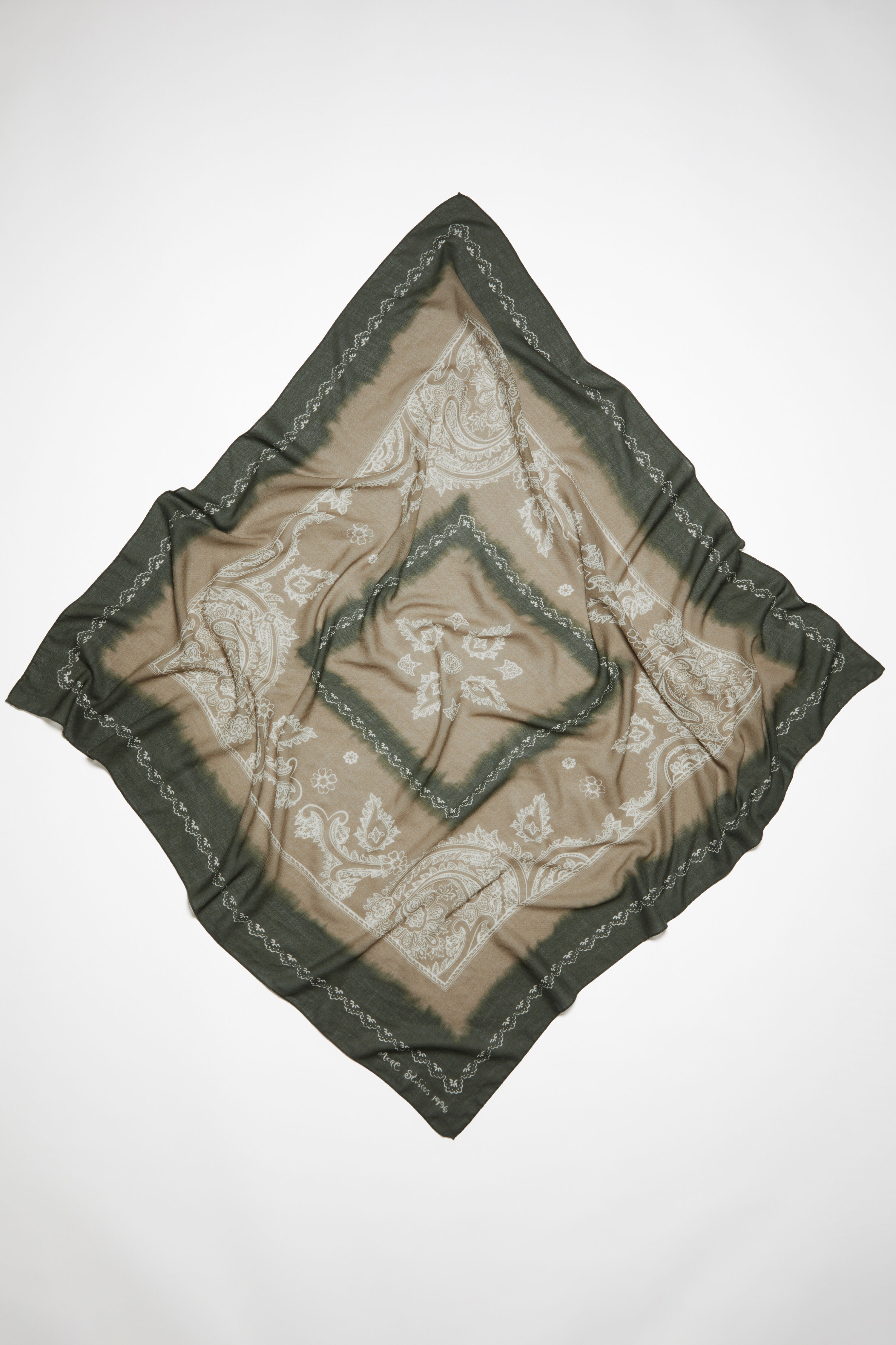 Printed scarf - Khaki green/taupe beige - 1