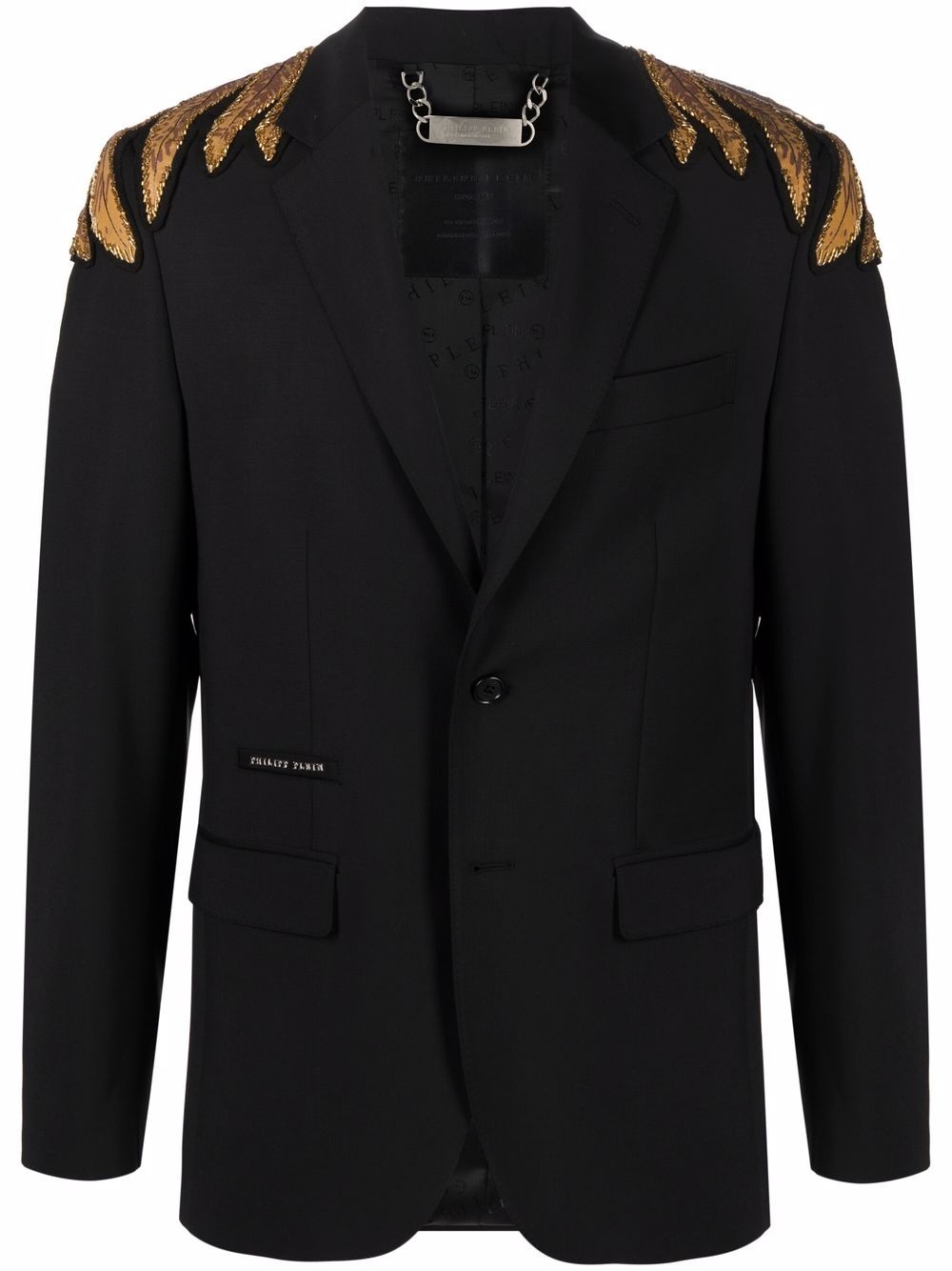 rhinestone-eagle embellished single-breasted blazer - 1