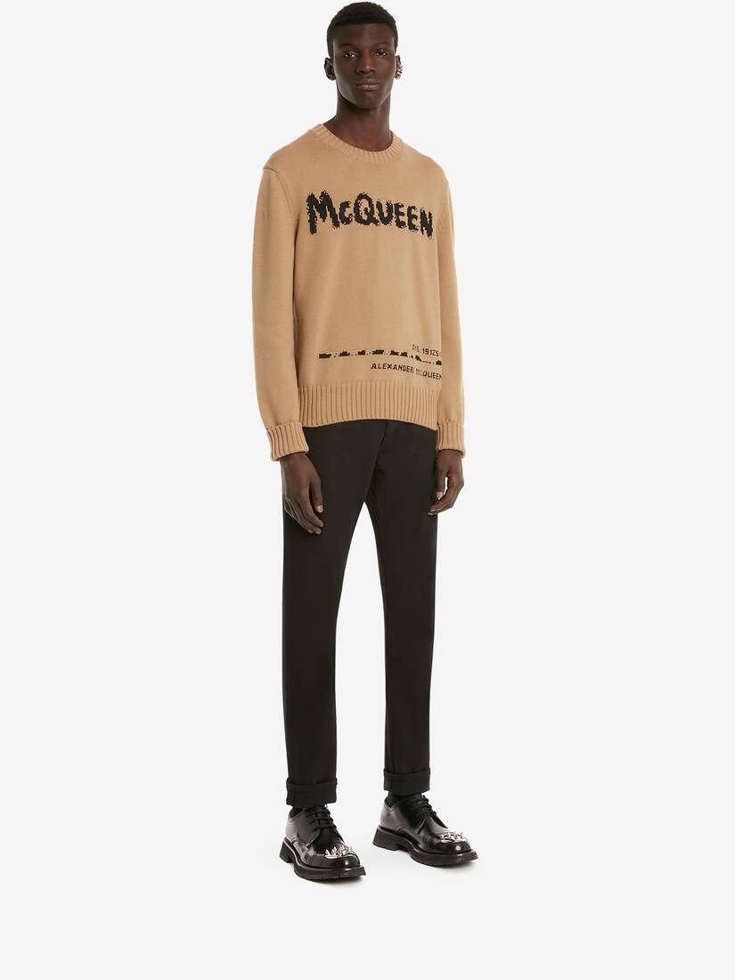 Mcqueen Graffiti Crew Neck Jumper in Black/beige - 3