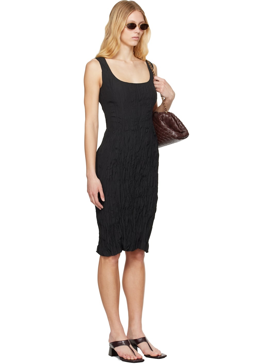 Black Crinkled Midi Dress - 2