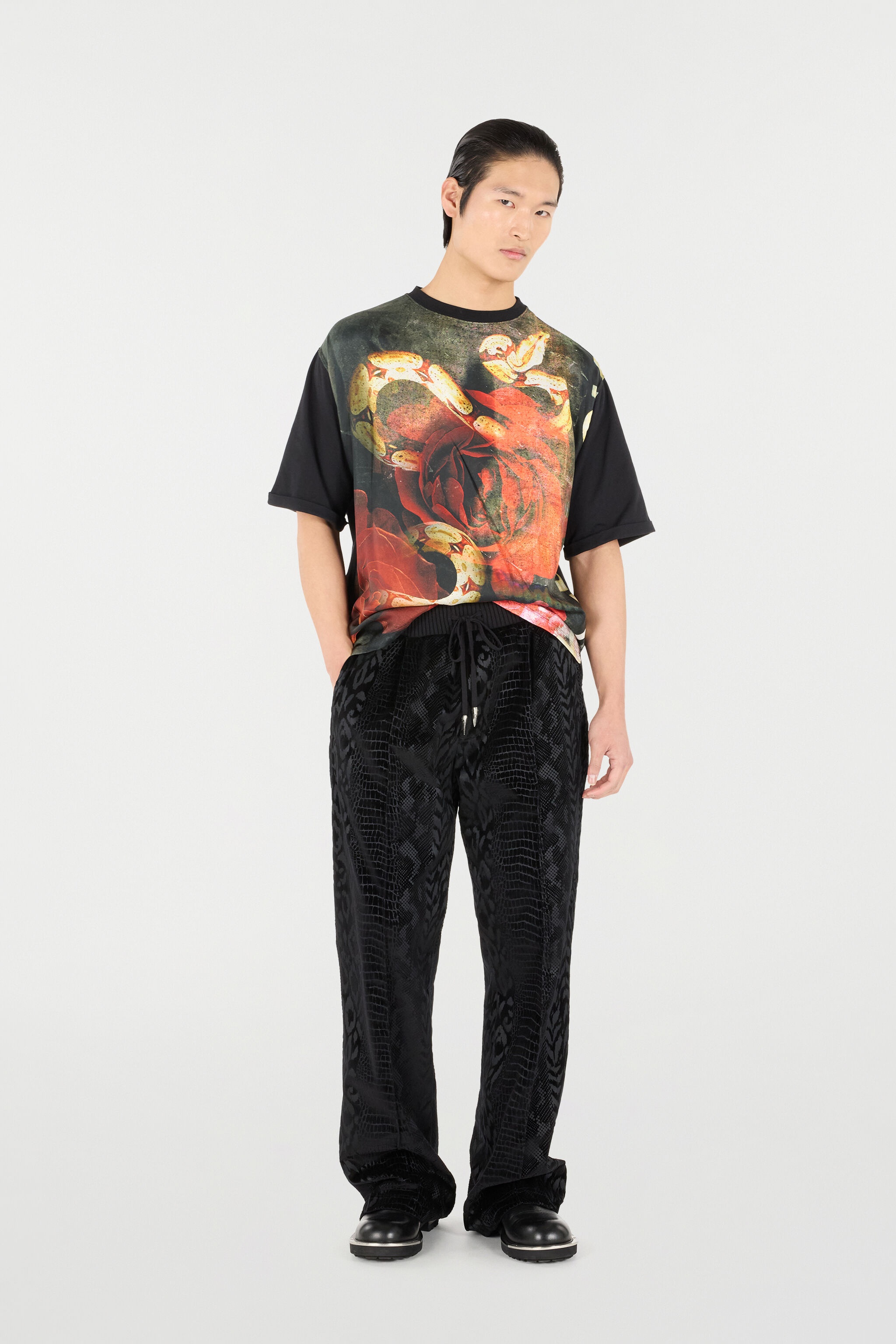 T-Shirt With Rose And Snake Print - 2