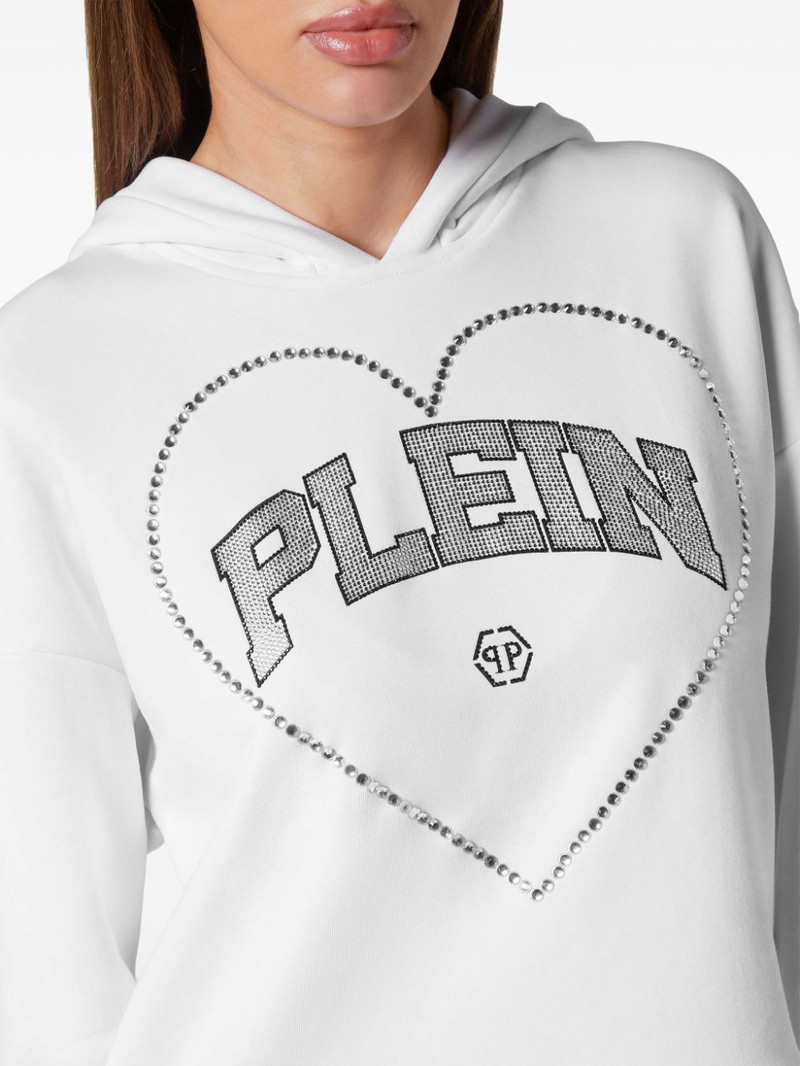 PHILIPP PLEIN heart-motif rhinestone-embellished hoodie outlook