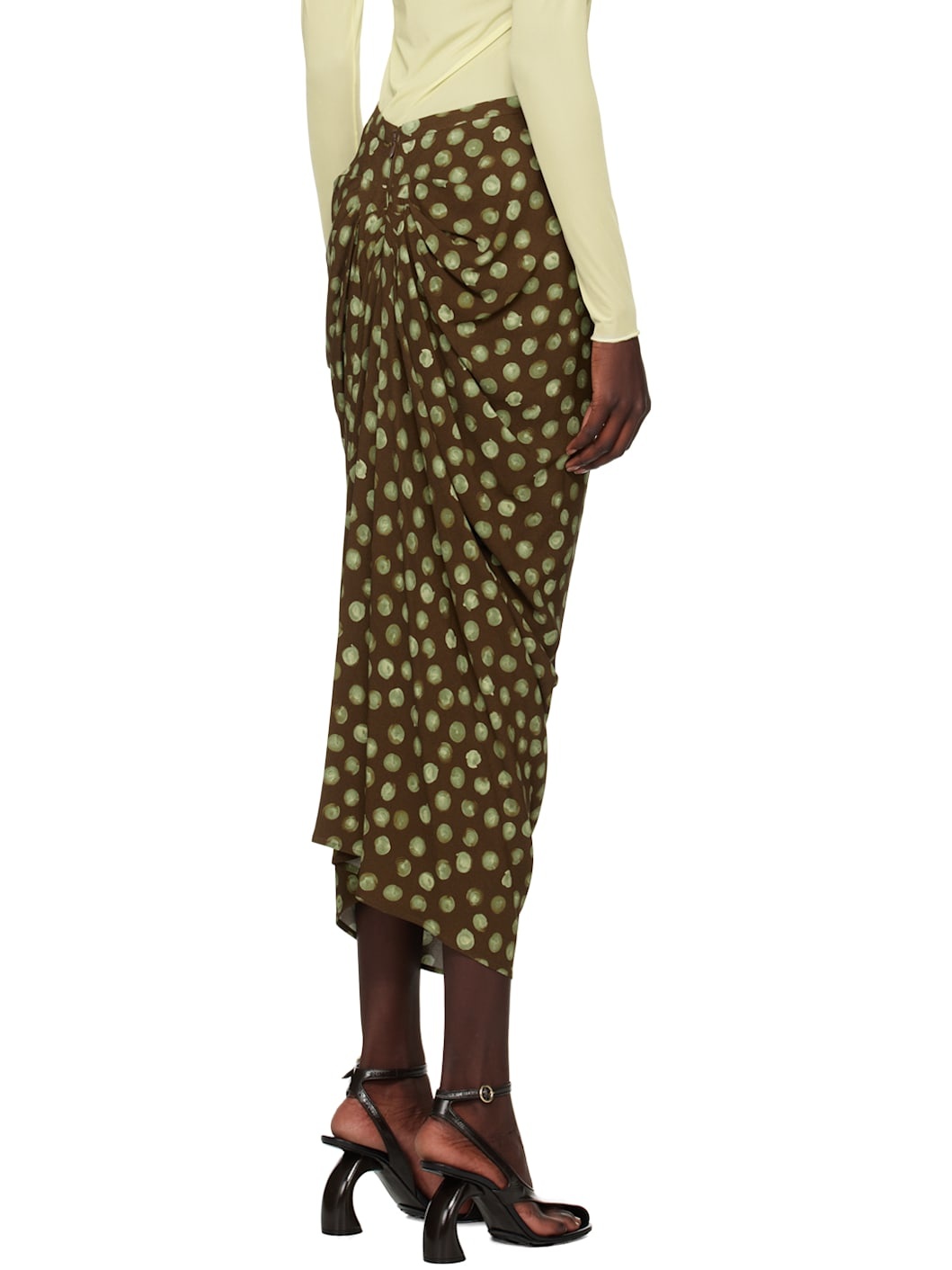 Brown Polka Dot Midi Skirt - 3